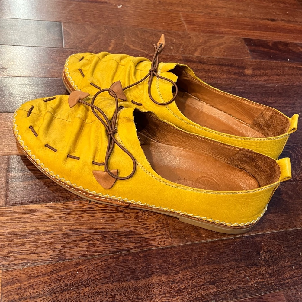 Yellow Lemon n Lime comfortable flats in bitty soft leather with cushioned sole